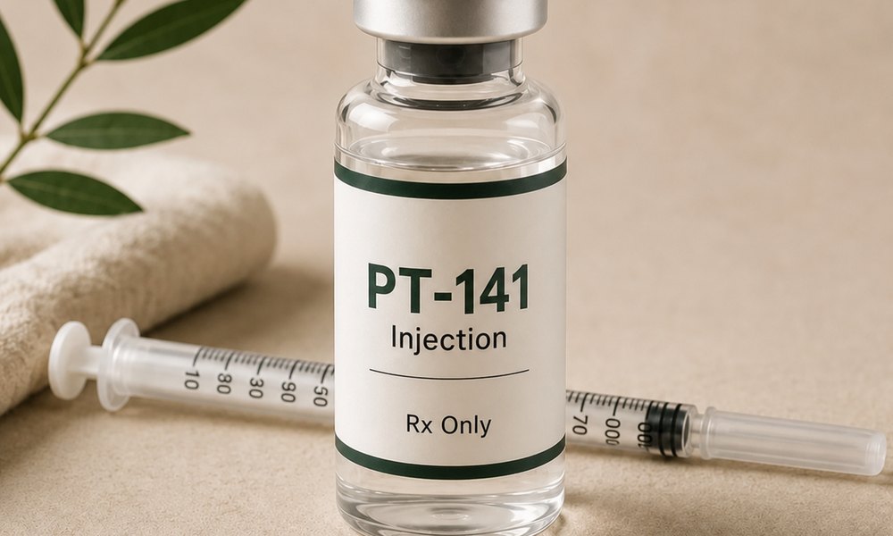 PT-141 injection vial and syringe